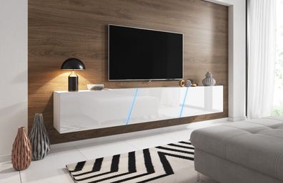 Fernsehschrank Hochglanz weiß RGB LED Beleuchtung 240 cm breit TV Board Lowboard XXL