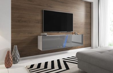 Fernsehschrank Hochglanz grau RGB Beleuchtung 160 cm breit TV Board Lowboard NEU
