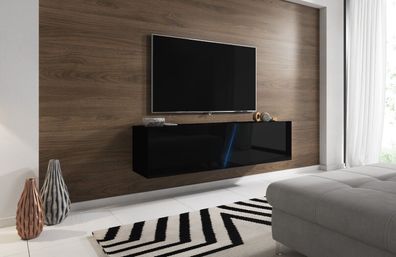 Fernsehschrank Hochglanz schwarz RGB Beleuchtung 160 cm breit TV Board Lowboard