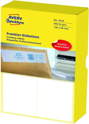 AVERY Zweckform 3442 Frankier-Etiketten (Papier matt, 500 Etiketten, 138 x 48 mm) ...
