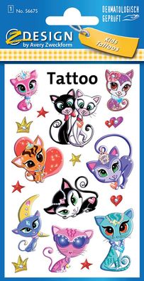 AVERY Zweckform 56675 Tattoo Kinder 17 Stück (Temporäre Tattoos Katzen, Kinder ...