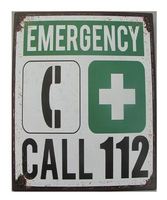 Blechschild, Reklameschild, Emergency Call 112, Notruf Schild 25x20 cm