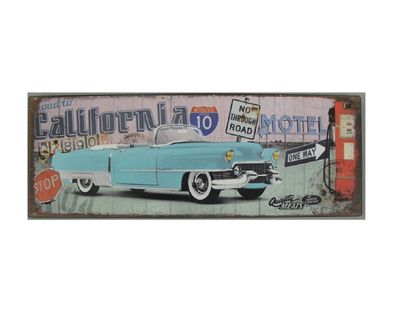 Blechschild, Reklameschild California Motel, Cadillac Wandschild 13x36 cm