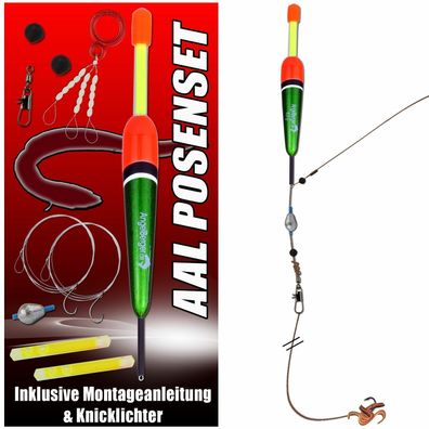 Angel Berger Aal Posen Set Posenmontage mit Knicklicht Ready2Fish Angelset Aal A