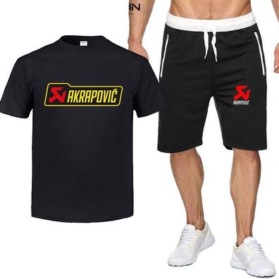 Sommer Herren Sportanzug Akrapovic Motorradrennen T-shirt Hose 2er Set