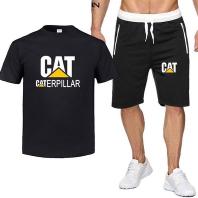 Sommer Herren Sportanzug CAT Autorennen caterpillar T-shirt Hose 2er Set