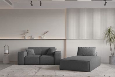 Sofa Set 2-teilig Sezlong und Sofa 2-Sitzer CELES Premium Stoff Ascot Bukla Grap