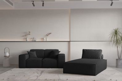 Sofa Set 2-teilig Sezlong und Sofa 2-Sitzer CELES Premium Stoff Ascot Bukla Schw