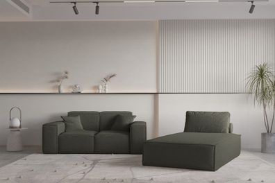 Sofa Set 2-teilig Sezlong und Sofa 2-Sitzer CELES Premium Stoff Ascot Bukla Moos