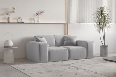 Sofa Designersofa CELES Premium 2-Sitzer in Stoff Opera Velvet Hellgrau