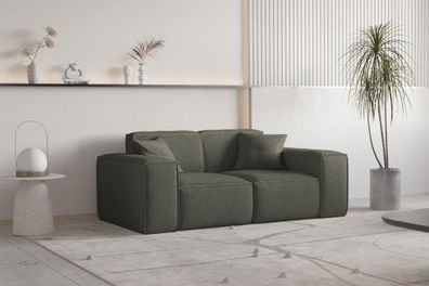 Sofa Designersofa CELES Premium 2-Sitzer in Stoff Ascot Bukla Moosgrün