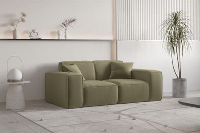 Sofa Designersofa CELES Premium 2-Sitzer in Stoff Opera Velvet Olivgrün