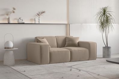 Sofa Designersofa CELES Premium 2-Sitzer in Stoff Opera Velvet Sand