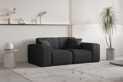 Sofa Designersofa CELES Premium 2-Sitzer in Stoff Ascot Bukla Schwarz