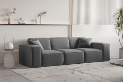 Sofa Designersofa CELES Premium 3-Sitzer in Stoff Opera Velvet Dunkelgrau