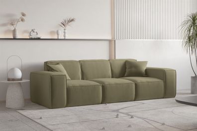 Sofa Designersofa CELES Premium 3-Sitzer in Stoff Opera Velvet Olivgrün