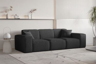 Sofa Designersofa CELES Premium 3-Sitzer in Stoff Ascot Bukla Schwarz