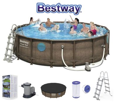 Bestway 56977 Power Pool Swimmingpool 549x122cm Rattan Optik komplett Set
