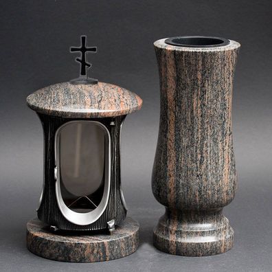 Orthodox Grabschmuck Set Grabvase Vase + Grablampe Granit Gneis