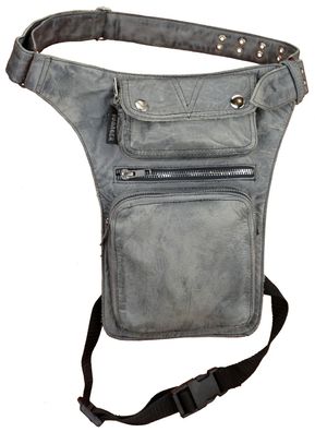 Motorrad & Biker Echt Leder Beintasche Vintage Custom Freizeit Leg Bag Wax Grau