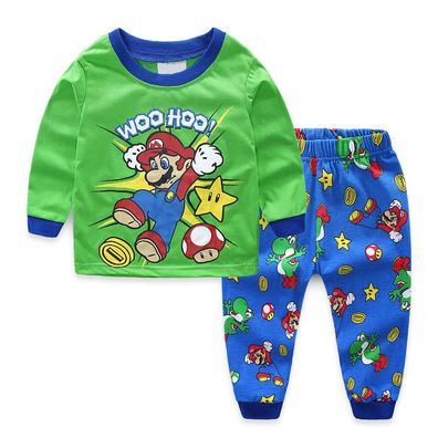 Super Mario Bros Langer Schlafanzug set Kinder Cotton Sleepwear Heimkleidung