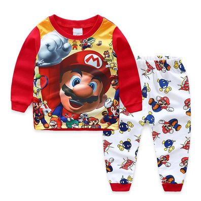 Super Mario Bros Langer Schlafanzug set Junge Cotton Sleepwear Rundhals Loungewear