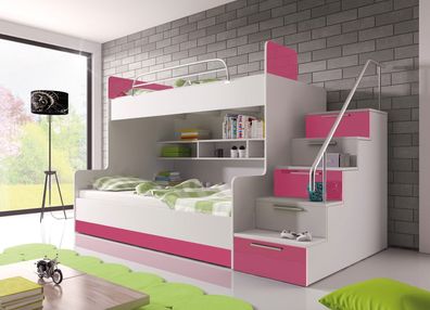 FELIX 2 Hochbett mit Treppe / Bettkasten Kinderzimmer Schlafzimmer