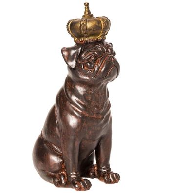 Vintage Skulptur Hund Mops mit Krone antik Stil Figur kleiner Prinz 29cm