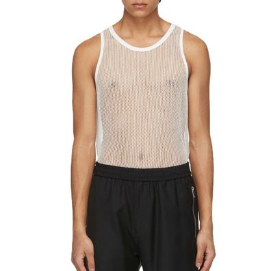 Herren Netz See Through Tank Top Sexy Ärmellos Shirt M L XL Fitness Muscle Unterhemd