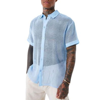Herren Netz Transparent Shirt Strickjacke mit Knöpfen S-3XL Atmungsaktiv Top Clubwear