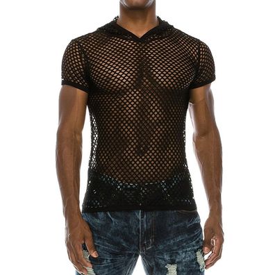 Herren Netz Transparent Hoodie Shirt S-2XL Sexy Wetlook Unterhemd Pullover Nachtclub