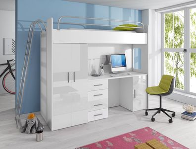 FELIX 4D Hochbett mit Treppe / Bettkasten / schreibtisch Kinderzimmer Schlafzimmer