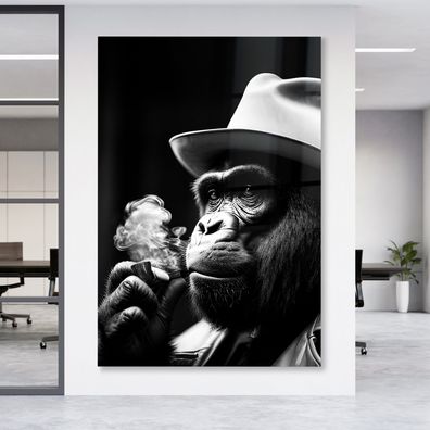 Leinwandbild Mafia Gorilla Affen Rauchen Wandbild Tier Poster , Acrylglas