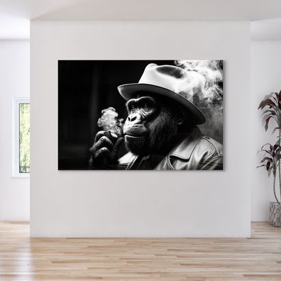 Leinwandbild Mafia Affen Gorilla Rauchen Wandbild Tier Poster , Acrylglas
