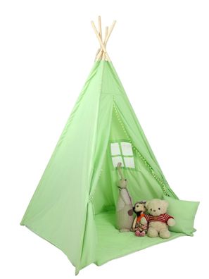 Tipi-Zelt – Spielzelt mit Bodenmatte und Kissen – grün
