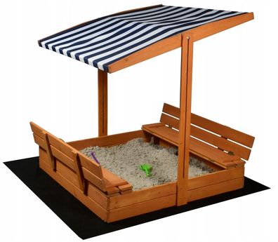 Sandkasten mit Dach – Spielzeug – und Bodenplane – 120 x 120 x 120 cm
