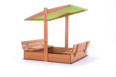 Sandkasten - Holz - mit Dach und Bänken - 140x140 cm - grün