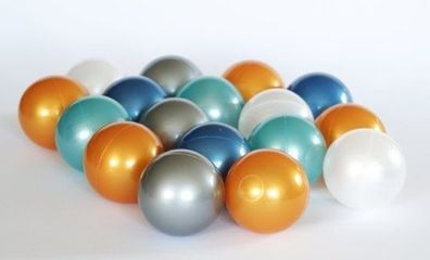 Bällebadbälle 1000 Stück 7cm, Gold, Silber, Transparent, Türkis, Hellblau