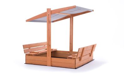 Sandkasten - Holz - mit Dach und Bänken - 140x140 cm - grau