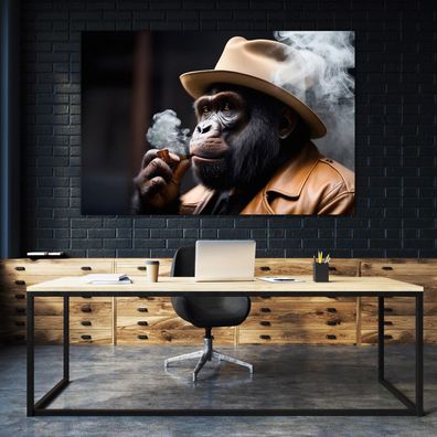 Leinwandbild Rauchen Mafia Affen Gorilla Wandbild Tier Poster , Acrylglas