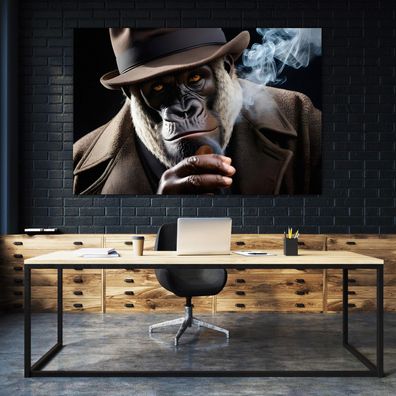 Premium Leinwandbild Rauchen Mafia Affen Gorilla Wandbild Tier Poster , Acrylglas