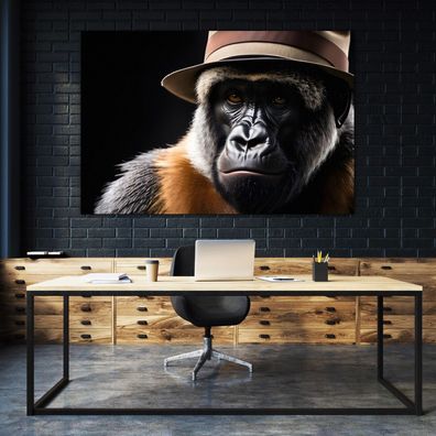 Premium Gorilla Leinwandbild Mafia Affen Wandbild Tier Poster , Acrylglas Aluminium