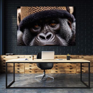 Premium Gorilla Leinwandbild Mafia Affen Wandbild Tier Poster , Acrylglas + Aluminium