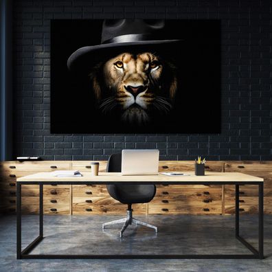 Löwe Leinwandbild Mafia Lion Wandbild Tier Poster , Acrylglas+ Aluminium
