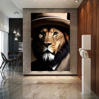 Löwe Leinwandbild Mafia Lion Wandbild Tier Poster , Acrylglas + Aluminium