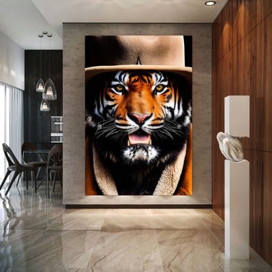 Leinwandbild Tiger elegant gekleidet Wandbild Tier Poster , Acrylglas + Aluminium