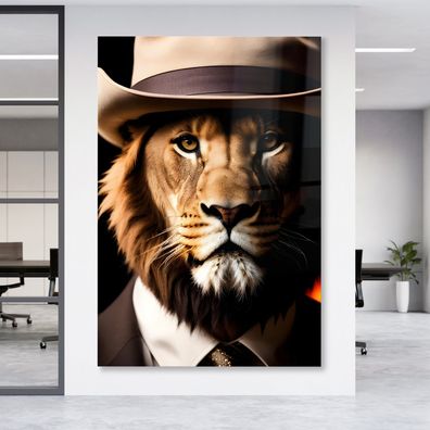 Leinwandbild Löwe elegant gekleidet Wandbild Tier Poster , Acrylglas Aluminium