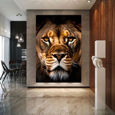 Löwe Leinwandbild Wandbild Tier Poster, Acrylglas + Aluminium Premium