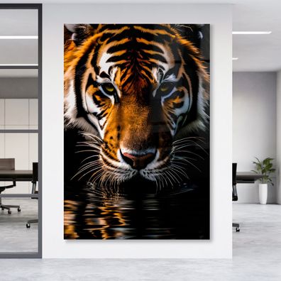 Tiger face Leinwandbild Wandbild Tier Poster, Premium Acrylglas + Aluminium Premium