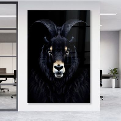 Schwarze Ziege Leinwandbild Wandbild Tier Poster, Premium Acrylglas + Aluminium